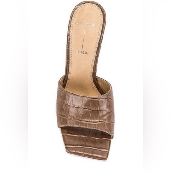 NEW Black Suede Studio Valentina Taupe Croc-Embossed Mule Heels - 38 / 8 - $258 - Picture 3 of 5